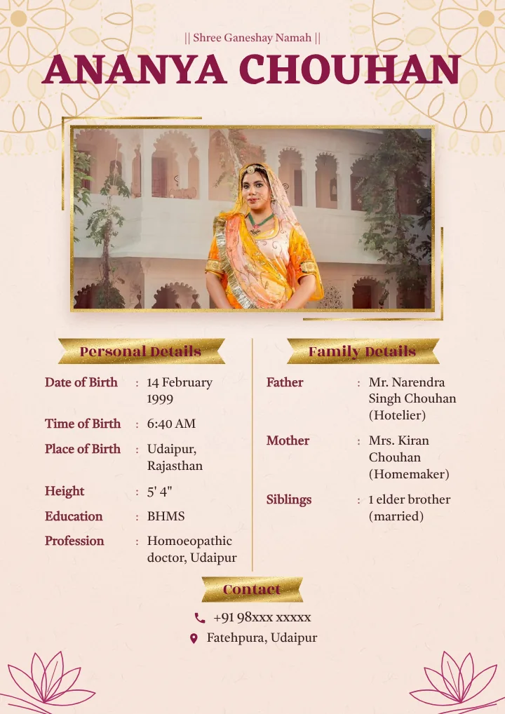 Swarna Patta marriage biodata design