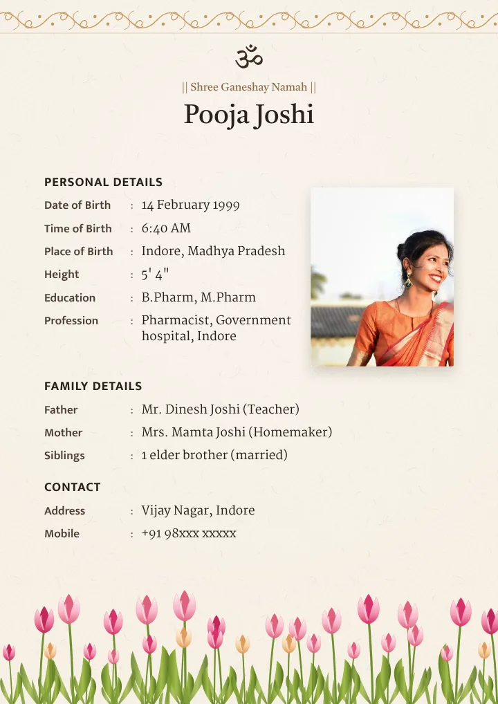 Tulip Bagh marriage biodata design